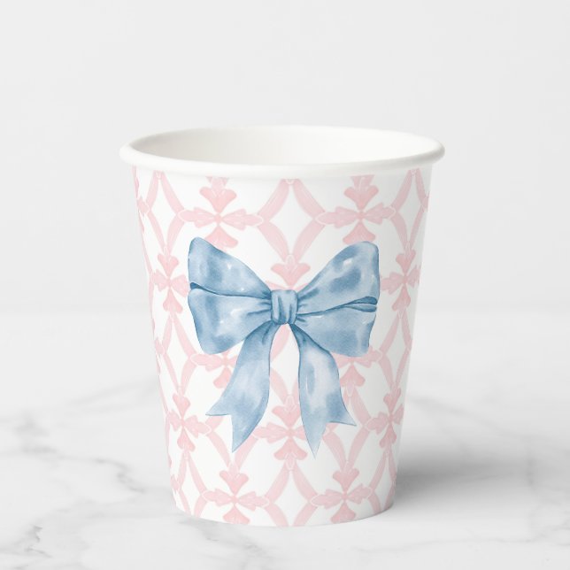 Gobelets En Papier Baby shower Preppy Southern Blue Bow (Recto)