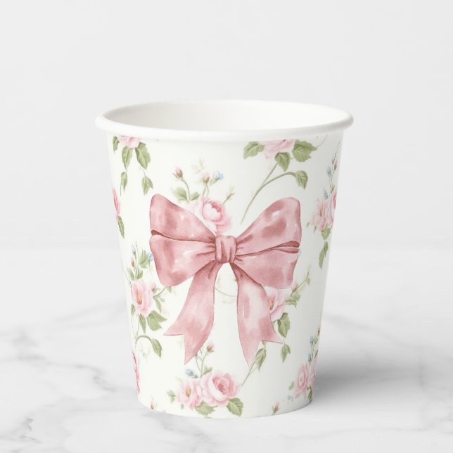 Gobelets En Papier Baby shower Preppy Southern Pink Bow (Recto)