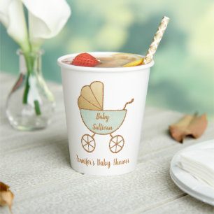 Gobelets En Papier Baby shower Retro Mint Green Carriage