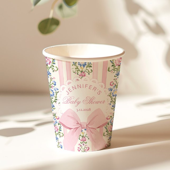 Gobelets En Papier Baby shower Rose Coquette Blush Pink Bow (Créateur téléchargé)