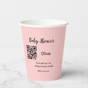 Gobelets En Papier Baby shower rose simple q r code ajouter le texte 