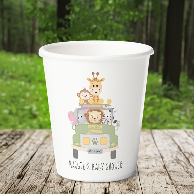 Gobelets En Papier Baby shower Safari animal mignon (Créateur téléchargé)