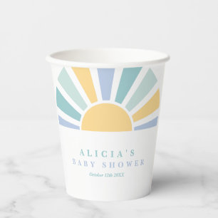 Gobelets En Papier Baby shower Soleil Venez Ici Le Son Jaune Rayons