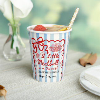 Gobelets En Papier Baby Shower Thème Italien Ruban Rouge