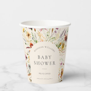 Gobelets En Papier Baby shower végétal minimaliste Fleur sauvage Boho
