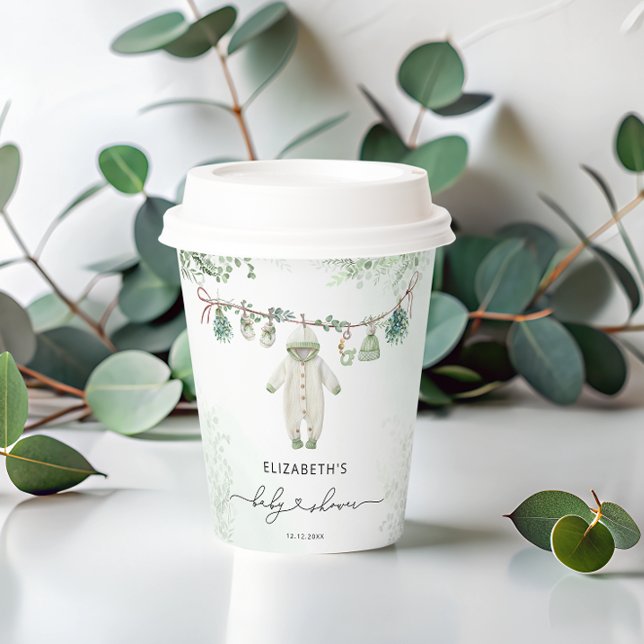 Gobelets En Papier Baby shower vert Boho Sage (Créateur téléchargé)