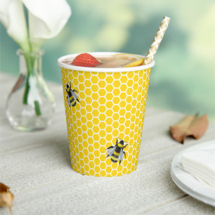 Gobelets En Papier Baby shower Vintage Mama-To-Bee Jaune