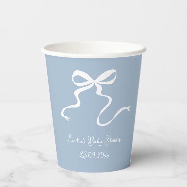 Gobelets En Papier Baby shower Whimsy Dusty Blue Bow (Verso)