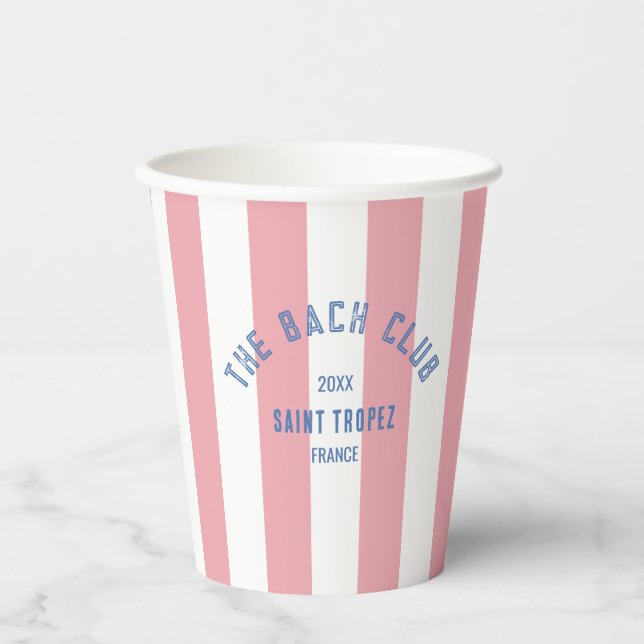 Gobelets En Papier Bach Club Blue Crest Rose Cabana Stripe (Recto)