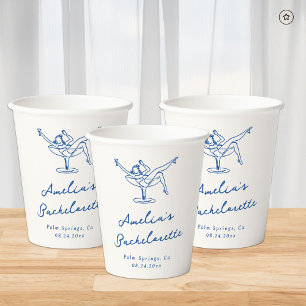 Gobelets En Papier Bachelorette Bleue Tiré À La Main