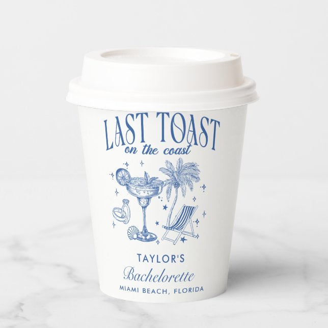 Gobelets En Papier Bachelorette Côtière Moderne Cocktail Party Blue (Recto)