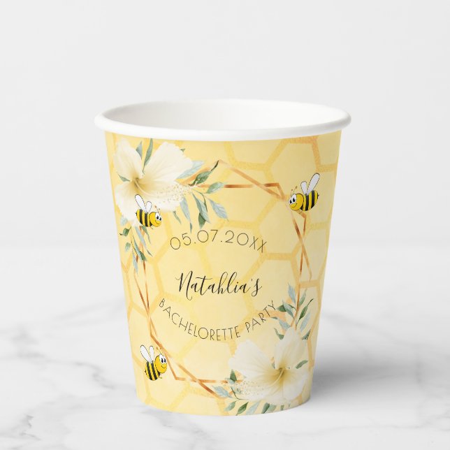 Gobelets En Papier Bachelorette fête bumble abeilles floral jaune (Recto)
