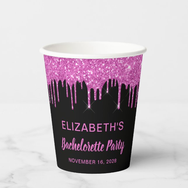 Gobelets En Papier Bachelorette Parties scintillant rose noir (Recto)