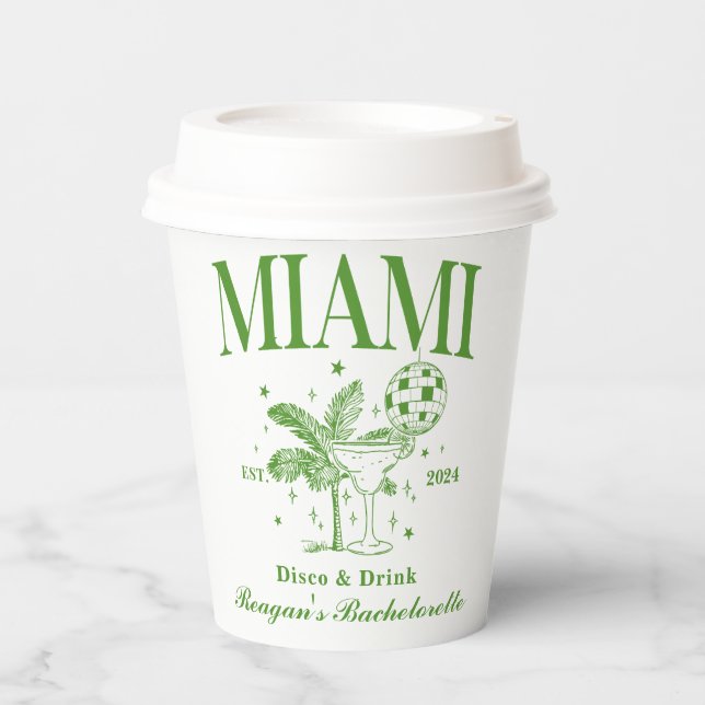 Gobelets En Papier Bachelorette Retro Cocktail Vert Personnalisé (Recto)