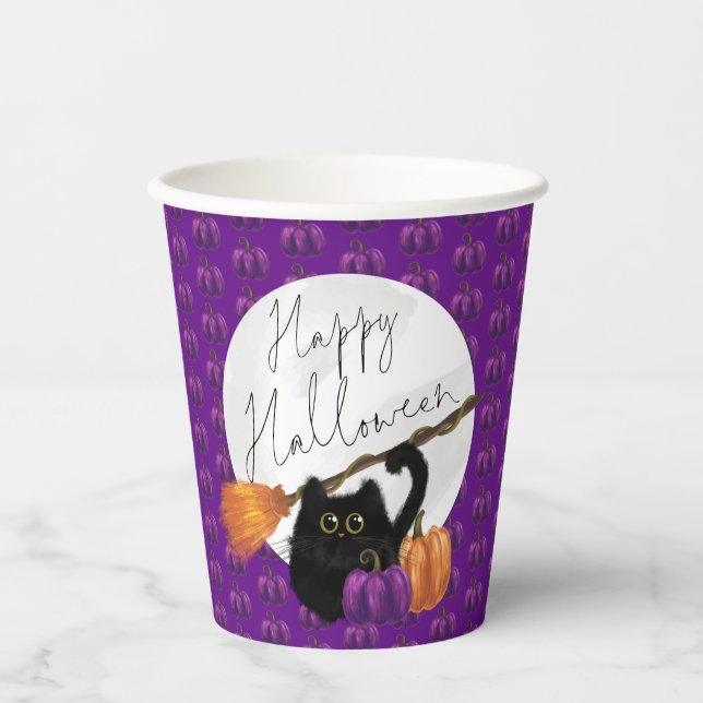 Gobelets En Papier Baguette Citrouille de chat mignonne violet Hallow (Recto)