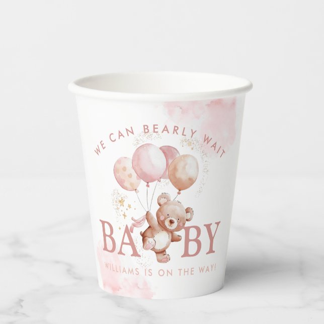 Gobelets En Papier BAILEY Pink Bearly Wait Teddy Bear Baby shower (Recto)