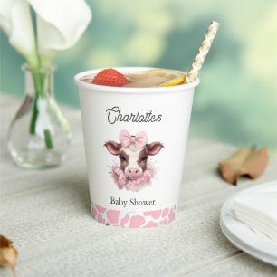 Gobelets En Papier Bain de bébé rose bohème Holy Cow