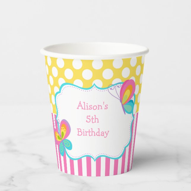 Gobelets En Papier Baisers à papillon et fête des voeux d'anniversair (Recto)