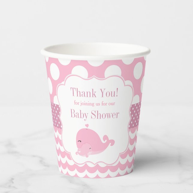 Gobelets En Papier Baleine mignonne avec bébé Baby shower fille rose (Recto)