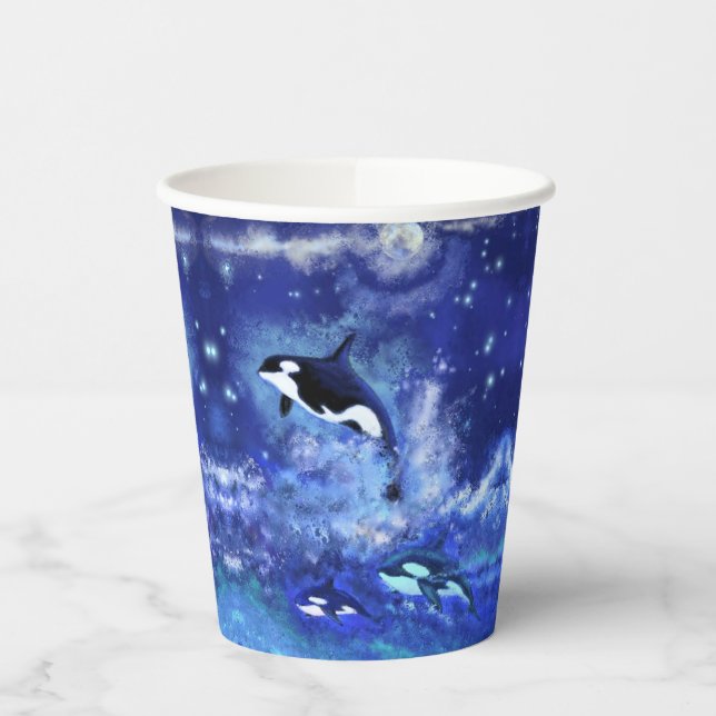 Gobelets En Papier Baleines tueuses sur tasses à papier Pleine lune - (Gauche)