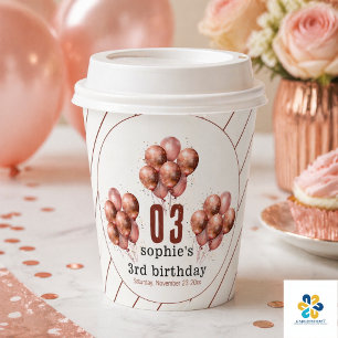 Gobelets En Papier Ballon en or rose pailleté aquarelle pour 3ème ann