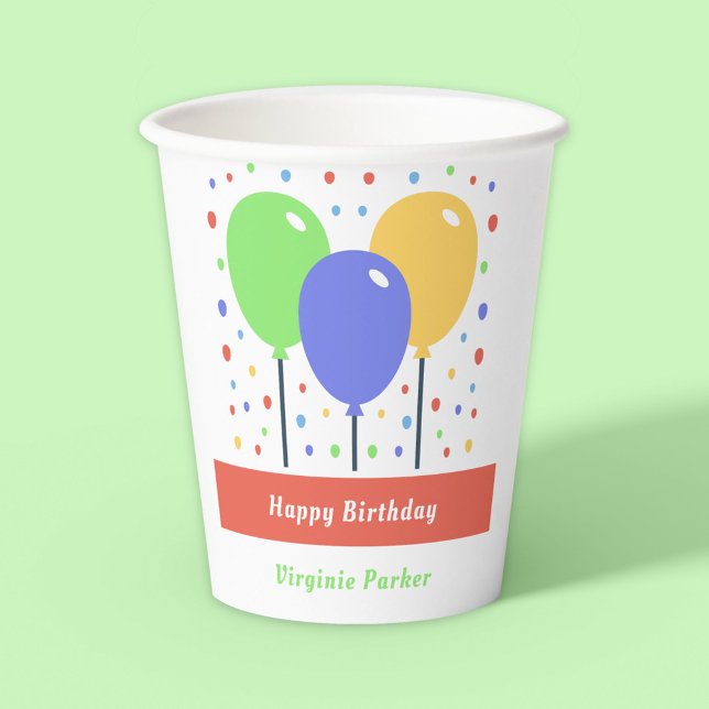 Gobelets En Papier Ballons colorés Coupes de papier d'anniversaire (Colored Balloons Birthday Paper Cups)