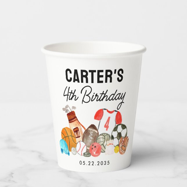 Gobelets En Papier Ballons d'aquarelle sport mignonne Anniversaire de (Verso)