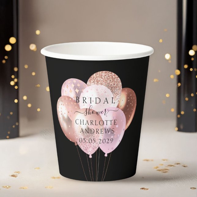 Gobelets En Papier Ballons de parties scintillant tendance, modernes (Trendy, modern, trendy, glitter balloons paper cups with your name and date.)