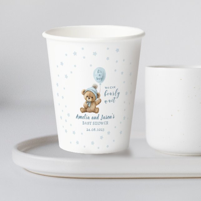 Gobelets En Papier Ballons d'ours bleu garçon baby shower coupe en pa (Créateur téléchargé)