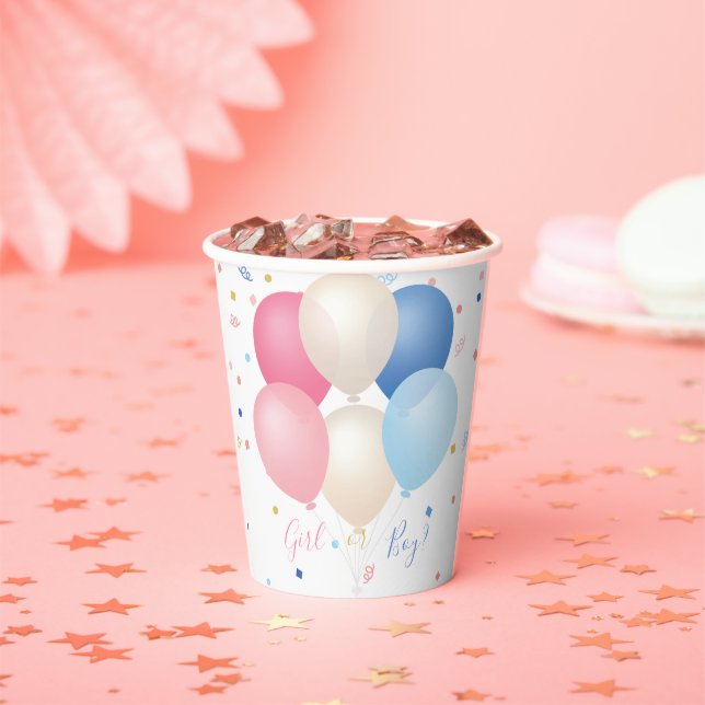 Gobelets En Papier Ballons et Confetti rose Bleu Neutre Genre (Insitu)