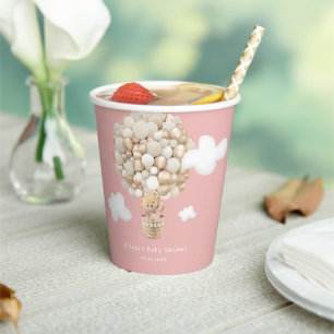 Gobelets En Papier Ballons Ours en Peluche Fille Baby Shower