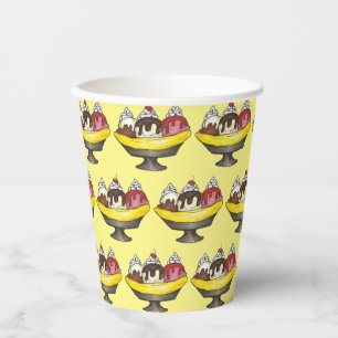 Gobelets En Papier Banana Split Glace Sundae Scoop Shop Dessert