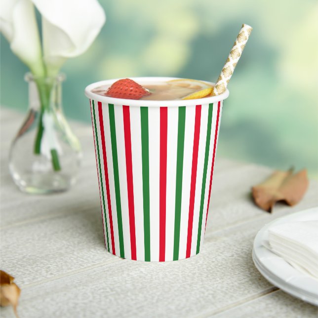 Gobelets En Papier Bandes verticales sucre de canne blanc vert rouge  (Insitu)