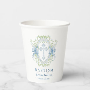 Gobelets En Papier Baptême Cross Crest Green Baby Boy Tasse en papier