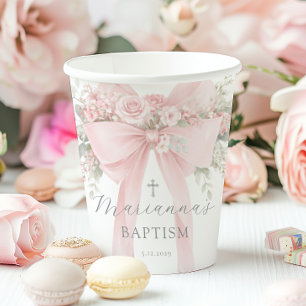 Gobelets En Papier Baptême Fille Floral Blush Rose Arc