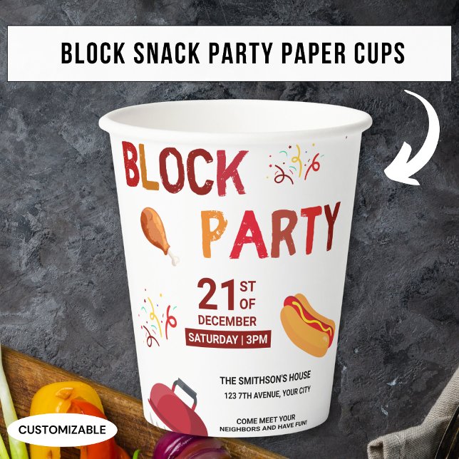 Gobelets En Papier Barbeque Snack Pique-Nique Amusants Quartier Bloc  (Créateur téléchargé)