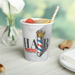 Gobelets En Papier Barber Hair Shop King Crown Barber Pole Hair Salon