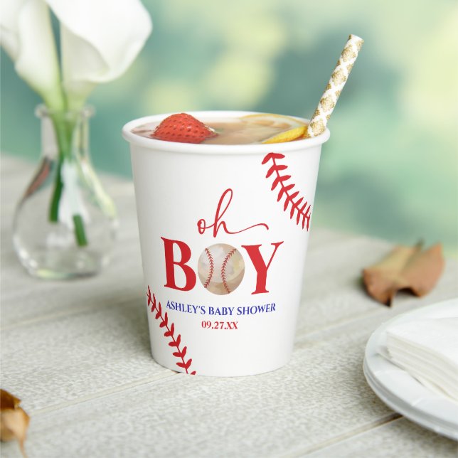 Gobelets En Papier Baseball Oh Garçon Baby shower blanc Brown (Insitu)