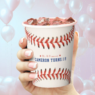 Gobelets En Papier Baseball Softball Sport 1ère fête d'anniversaire