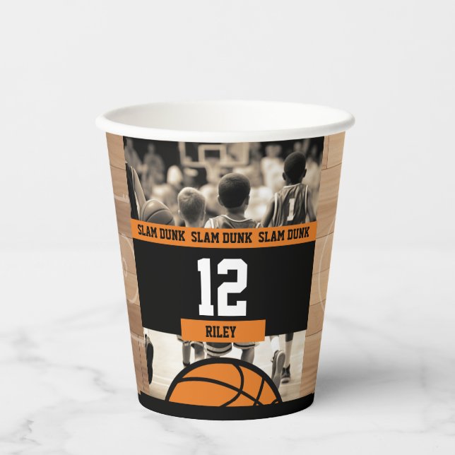 Gobelets En Papier Basketball Boy's Photo Birthday Party (Recto)