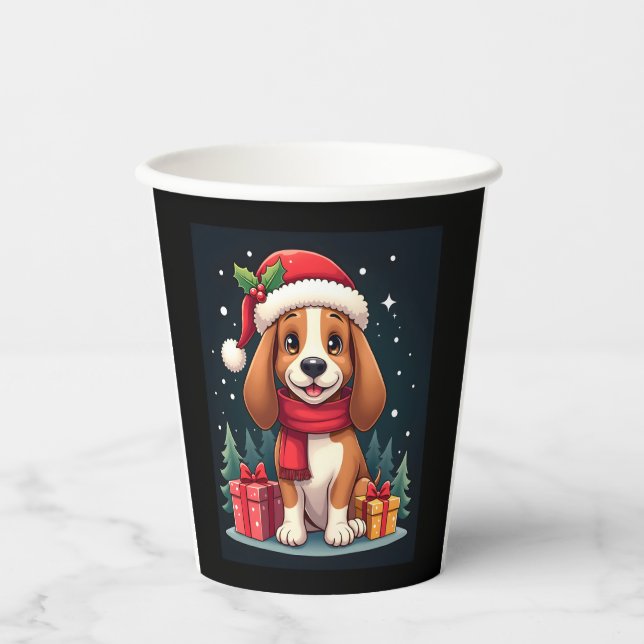Gobelets En Papier Basset Hound Chien vêtements de Noël Santa Hat Chi (Recto)