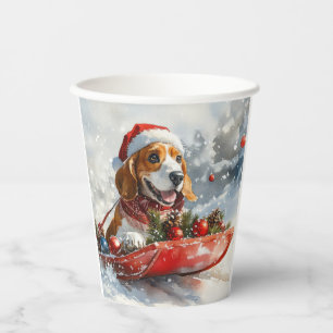 Gobelets En Papier Basset Hound Dog in Sledge Let it Neige Noël