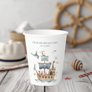 Gobelets En Papier Bateau pirate avec Animaux Fête des enfants