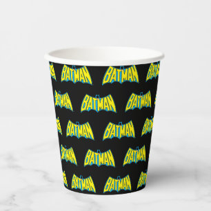 Gobelets En Papier Batman   Logo Vintage bleu jaune