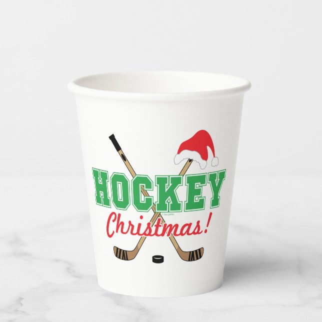Gobelets En Papier Bâtons de hockey de Noël de hockey Santa Hat (Recto)