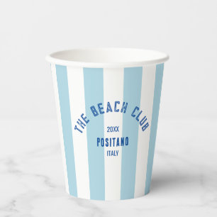Gobelets En Papier Beach Club Crest Blue Cabana Stripe