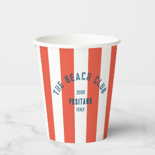 Gobelets En Papier Beach Club Crest Orange Red Cabana Striogramme