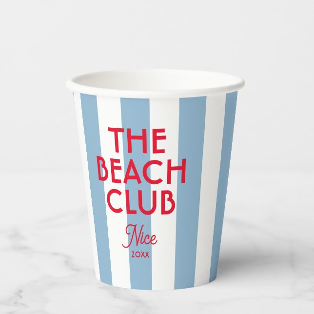 Gobelets En Papier Beach Club French Red Blue Cabana Stripe (Recto)