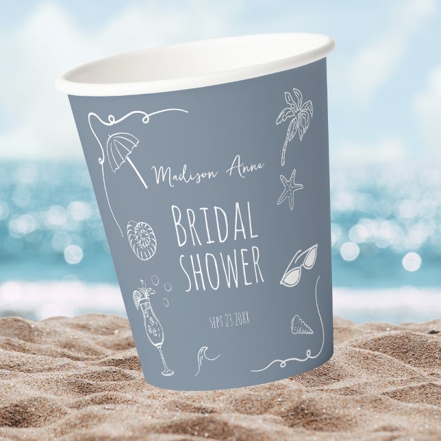 Gobelets En Papier Beach HandDrawn Doodle Illustrations Bridal Shower (Créateur téléchargé)