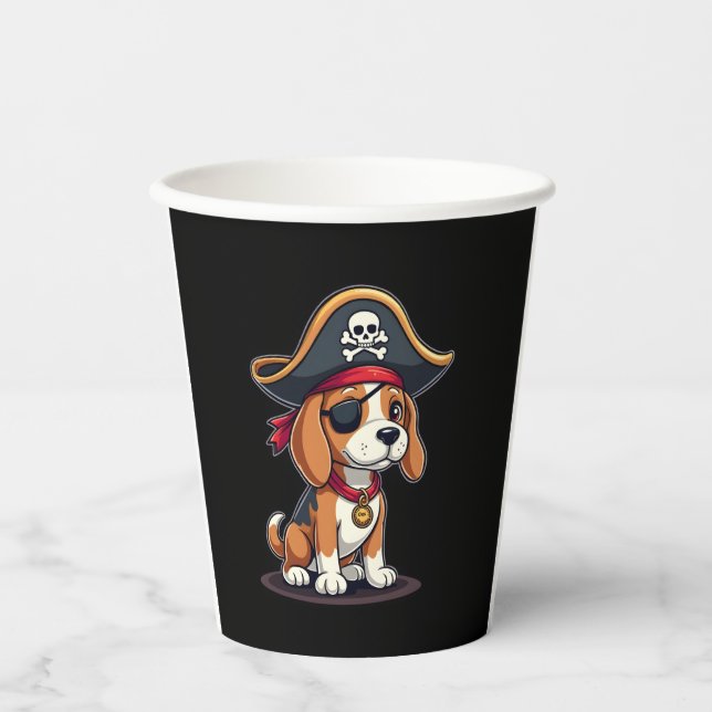 Gobelets En Papier Beagle Costume de pirate Jolly roger Drapeau Croix (Recto)